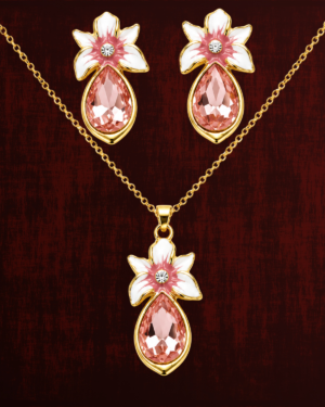Rageshvari Fashion Gold-Plated Pink Crystal Floral Pendant Set with Matching Stud Earrings | Elegant Designer Jewellery Set for Women