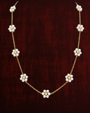 Rageshvari Fashion Gold-Plated Floral Pearl Station Chain Necklace for Women | Elegant Minimal Pearl Necklace