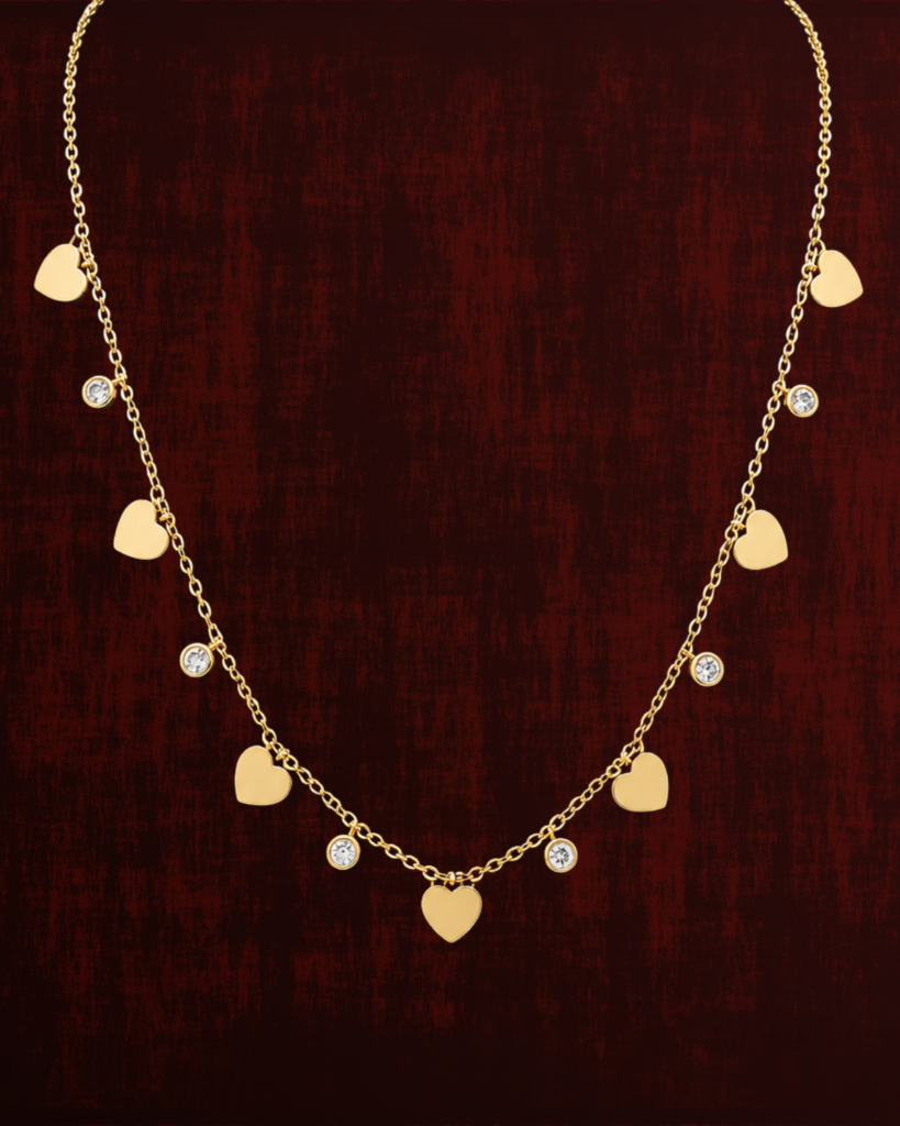 Rageshvari Fashion Gold-Plated Heart Charm Crystal Station Necklace for Women | Minimal Love Pendant Chain