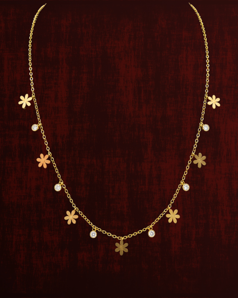 Rageshvari Fashion Gold-Plated Floral Charm Crystal Station Necklace for Women | Minimal Daisy Chain Necklace