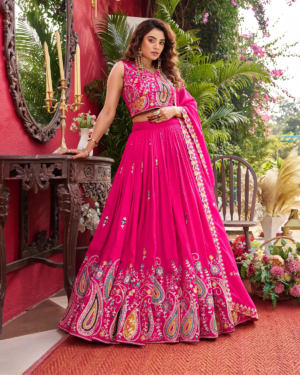 Rageshvari Creation Pure Vichitra Silk Cording Sequins & Thread Work Wedding Lehenga Choli Set