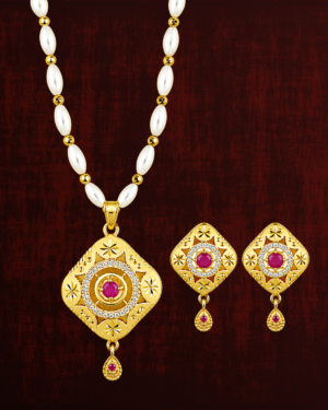 Rageshvari Fashion Gold-Plated Ruby Stone Traditional Pendant Necklace Set with Matching Earrings for Women