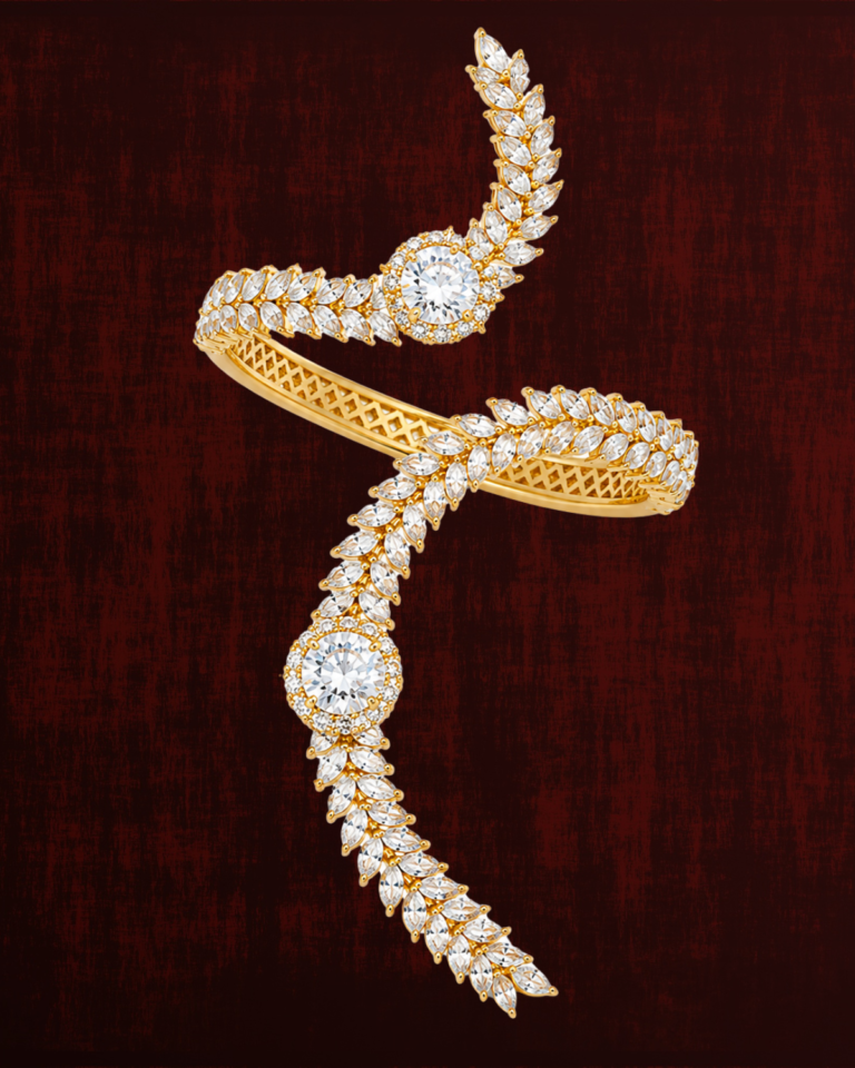 Rageshvari Fashion Gold-Plated American Diamond Open Cuff Bracelet for Women
