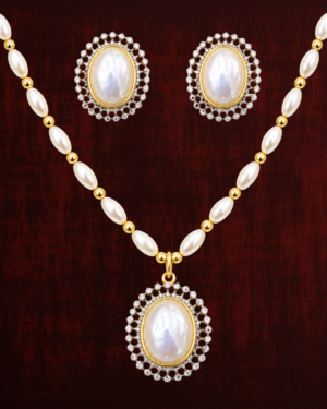 Rageshvari Fashion Gold-Plated Oval Pearl Pendant Necklace Set with Matching Stud Earrings for Women
