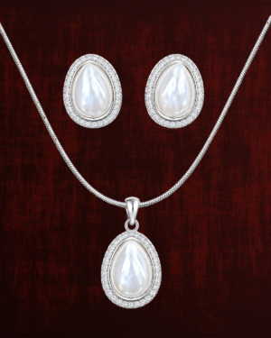 Rageshvari Fashion Silver-Plated Teardrop Pearl Pendant Necklace Set with Matching Stud Earrings for Women