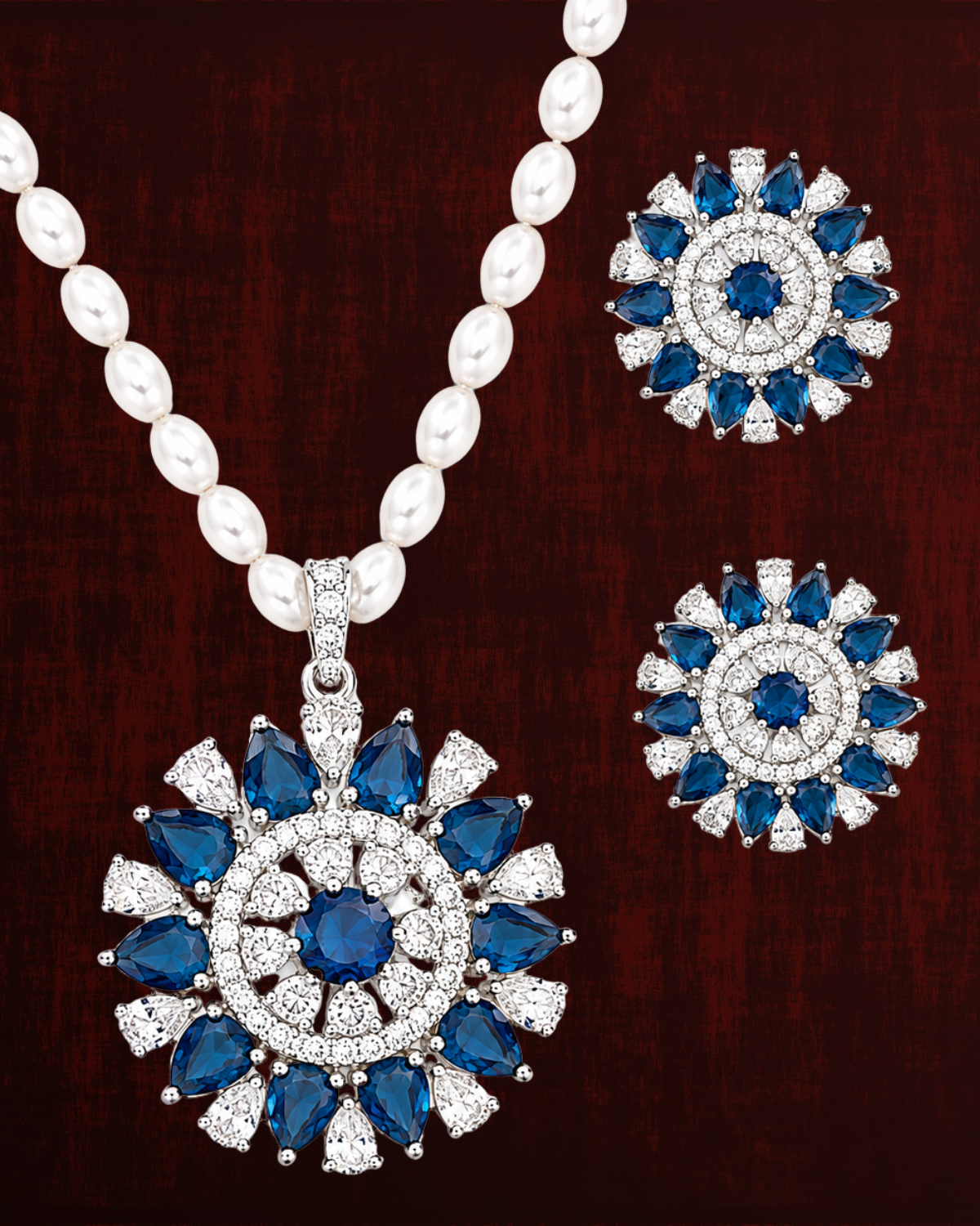 Rageshvari Fashion Pink American Diamond Floral Pearl Necklace Set with Stud Earrings for Women - Image 2