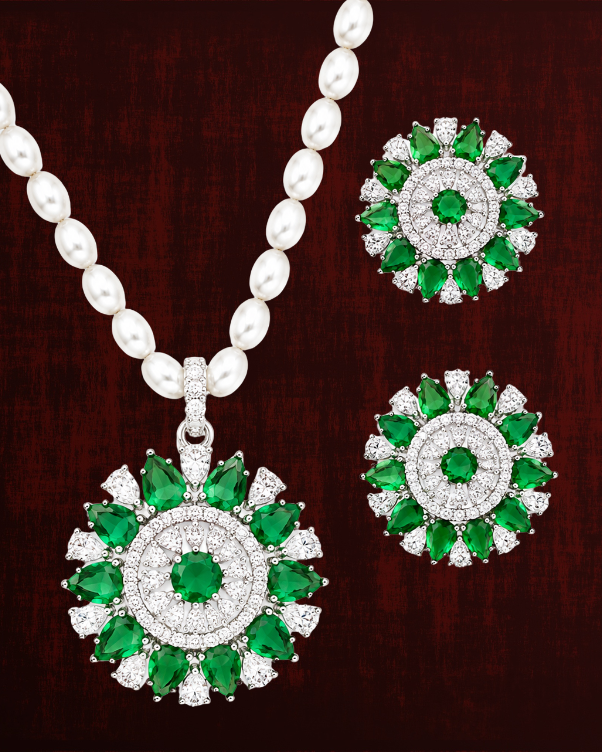 Rageshvari Fashion Pink American Diamond Floral Pearl Necklace Set with Stud Earrings for Women - Image 3