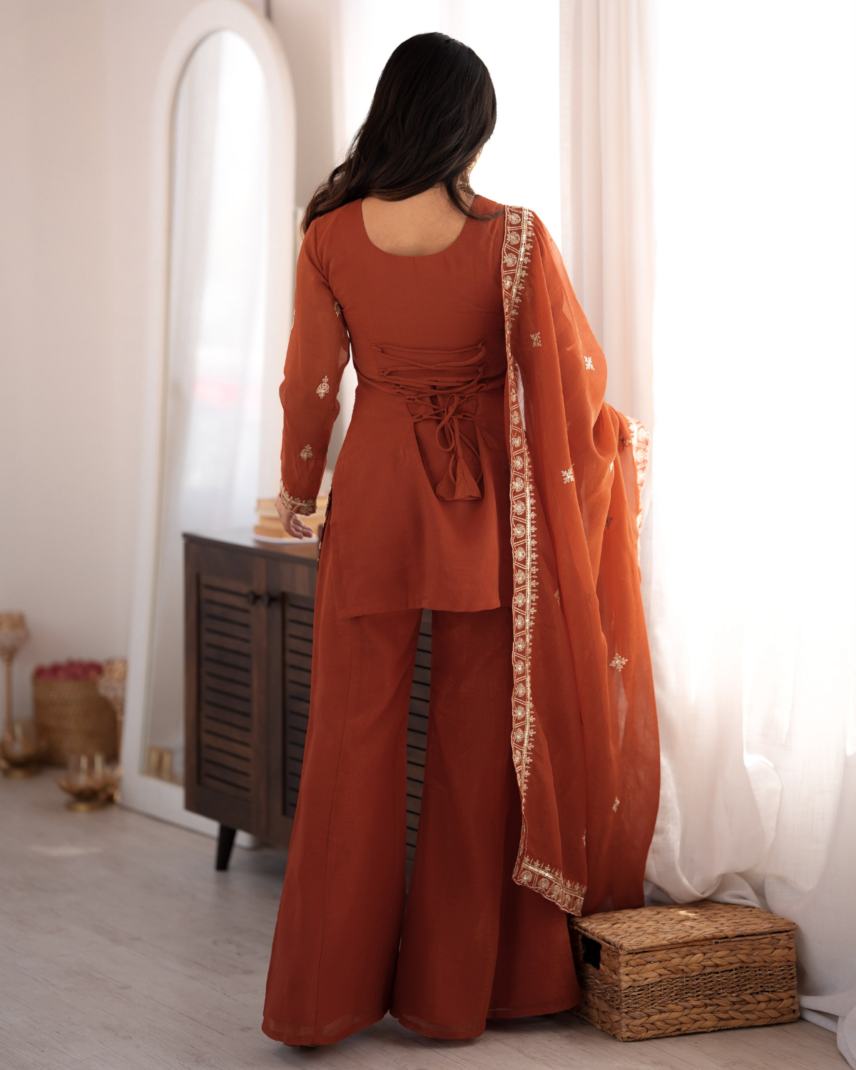 Rageshvari Fashion Embroidered Crunchy Silk Kurta Set with Bell Bottom Pants - Image 4