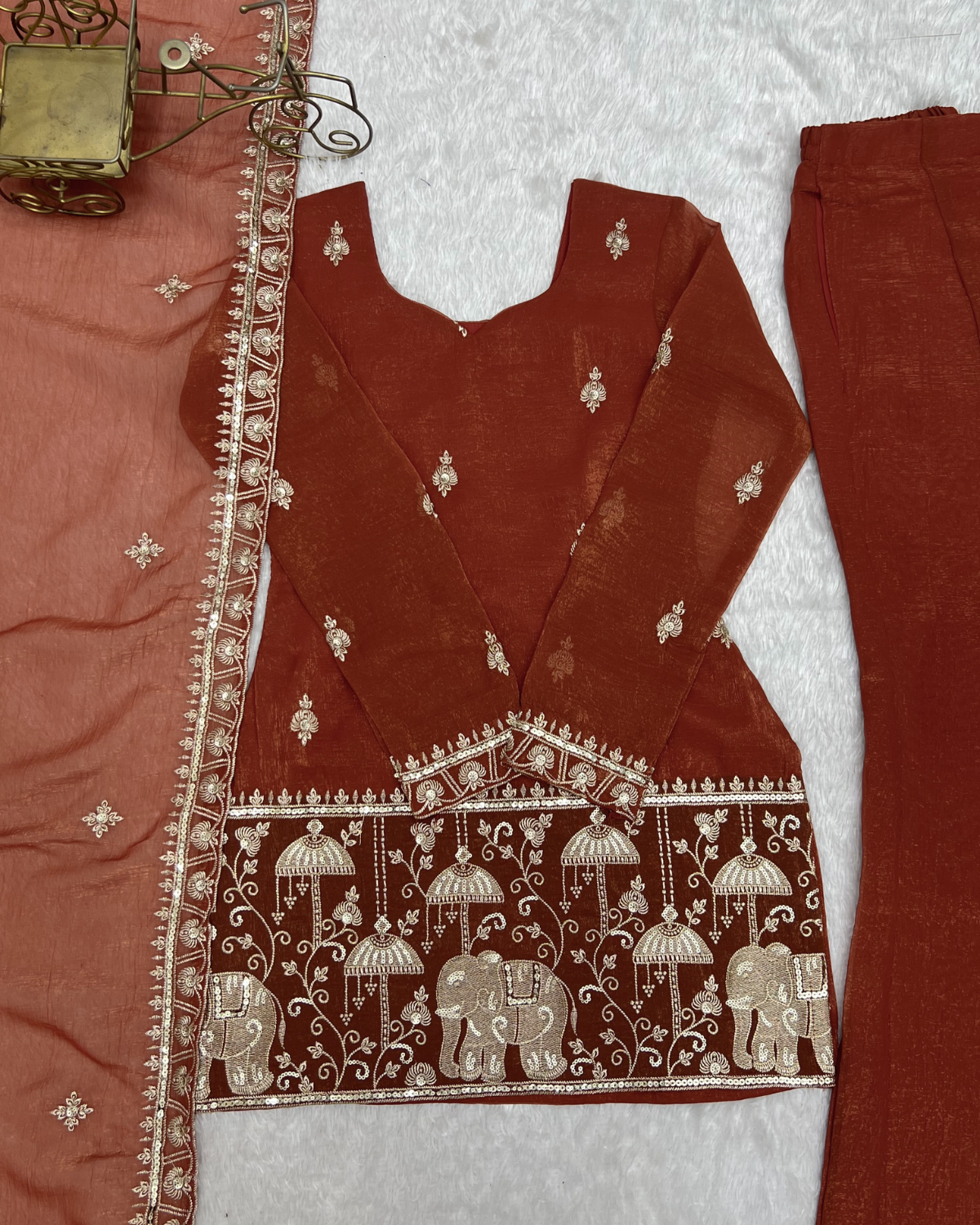 Rageshvari Fashion Embroidered Crunchy Silk Kurta Set with Bell Bottom Pants - Image 5