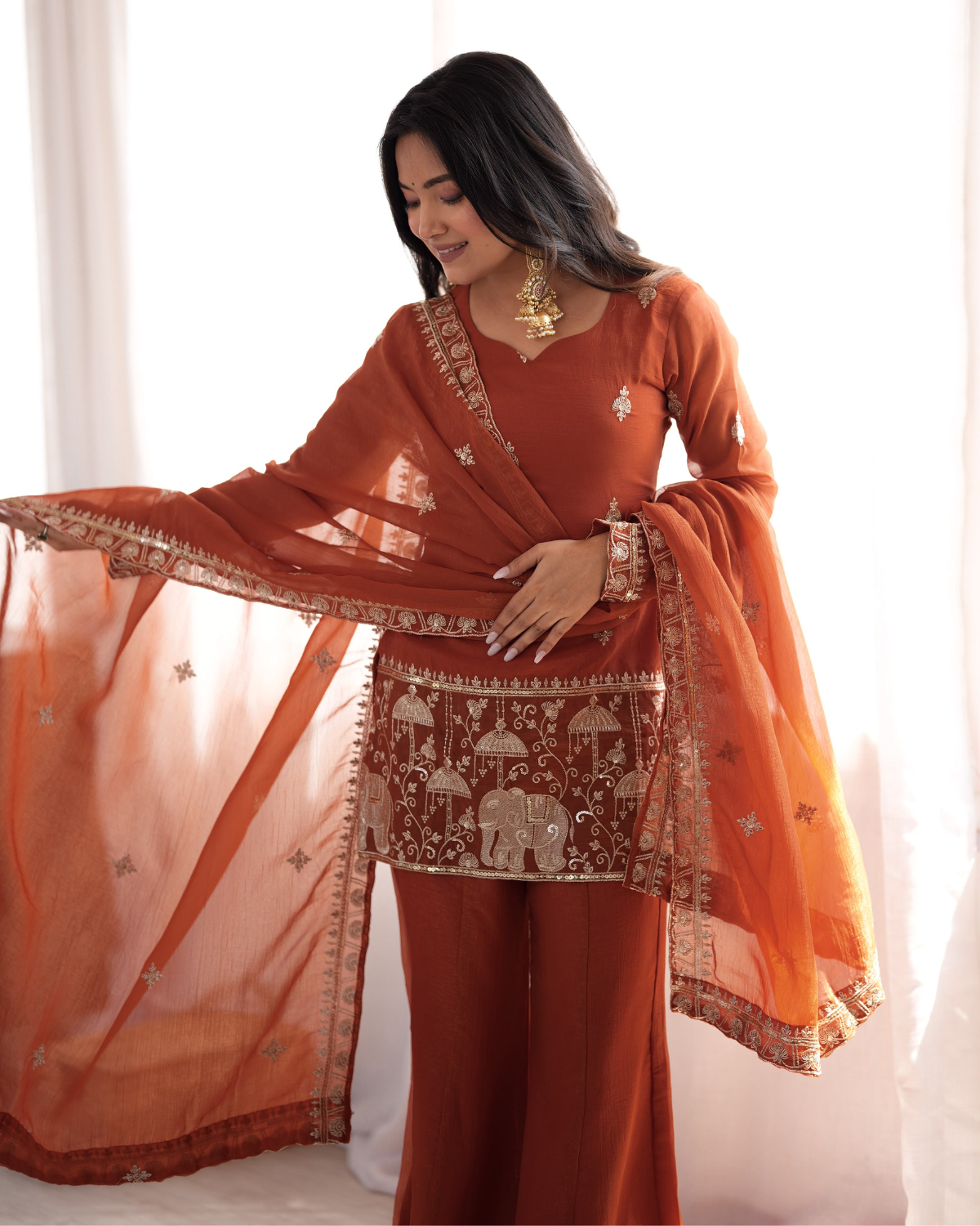 Rageshvari Fashion Embroidered Crunchy Silk Kurta Set with Bell Bottom Pants - Image 3