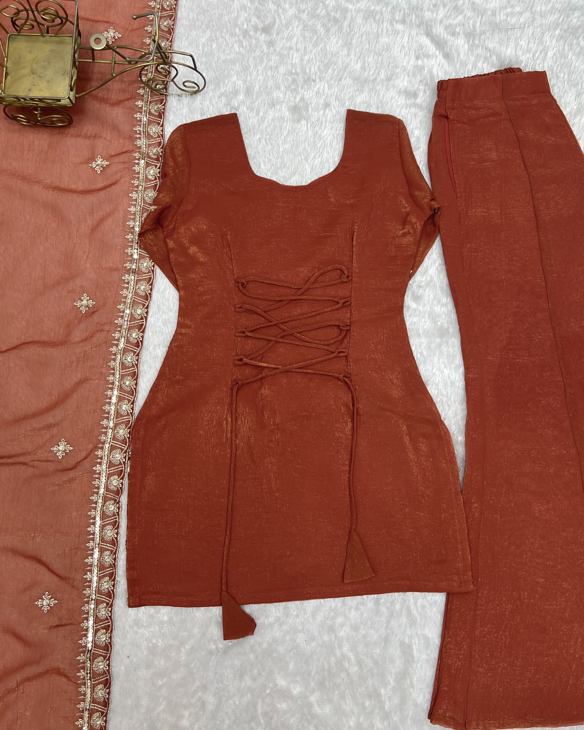 Rageshvari Fashion Embroidered Crunchy Silk Kurta Set with Bell Bottom Pants - Image 6