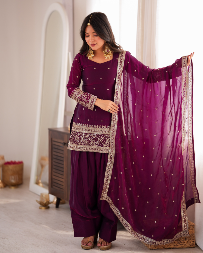 Rageshvari Fashion Heavy Fendy Silk Embroidered Kurta Set with Farshi Shalwar