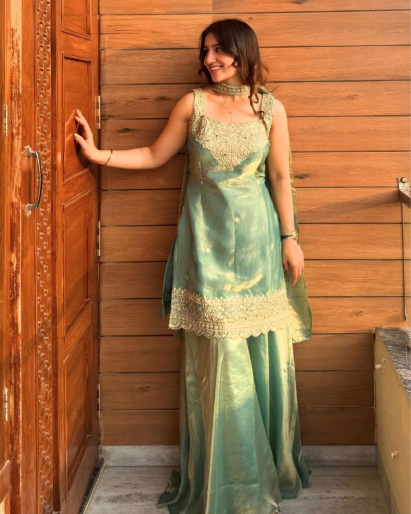 Rageshvari Fashion Mumtaz Heavy Fandy Silk Embroidered Sharara Palazzo Set