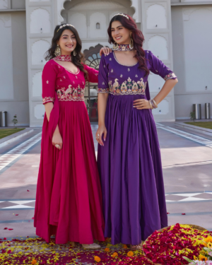 Rageshvari Fashion Crepe Silk Heavy Cording & Beads Embroidered Festive Gown Set