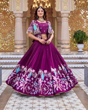 Rageshvari Fashion Pure Vichitra Silk 3-Piece Embroidered Lehenga Choli with Koti
