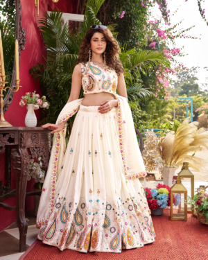 Rageshvari Creation Pure Vichitra Silk Cording Sequins & Thread Work Wedding Lehenga Choli Set