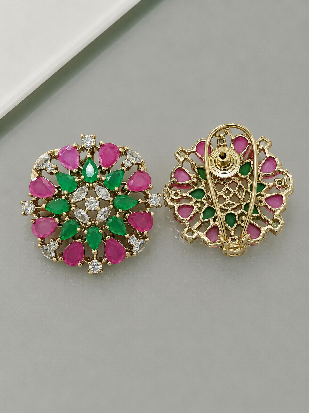 Rageshvari Fashion Gold-Plated Champagne American Diamond Floral Brooch Pin for Women - Image 10