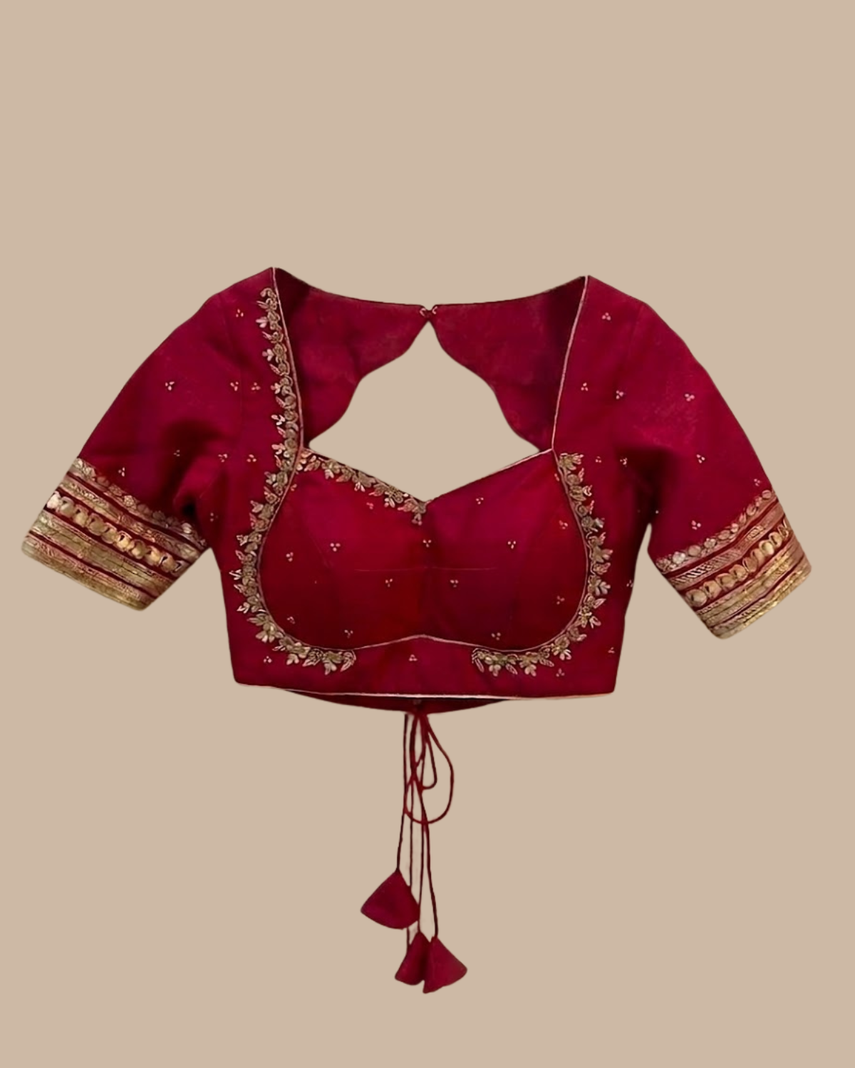 Rageshvari Fashion Maroon Silk Zardozi Hand Embroidered Bridal Saree Blouse with Cutout Back