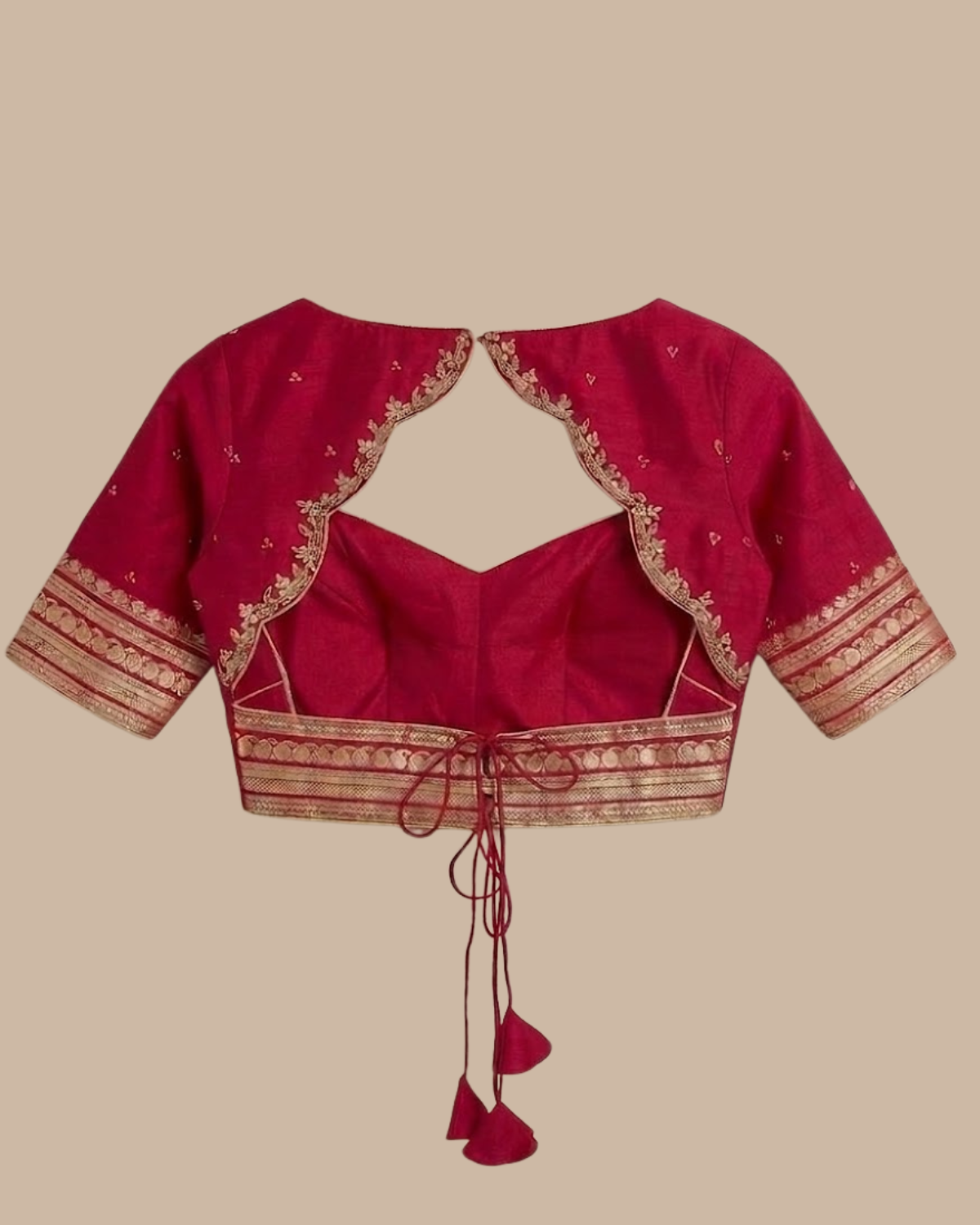 Rageshvari Fashion Maroon Silk Zardozi Hand Embroidered Bridal Saree Blouse with Cutout Back - Image 2