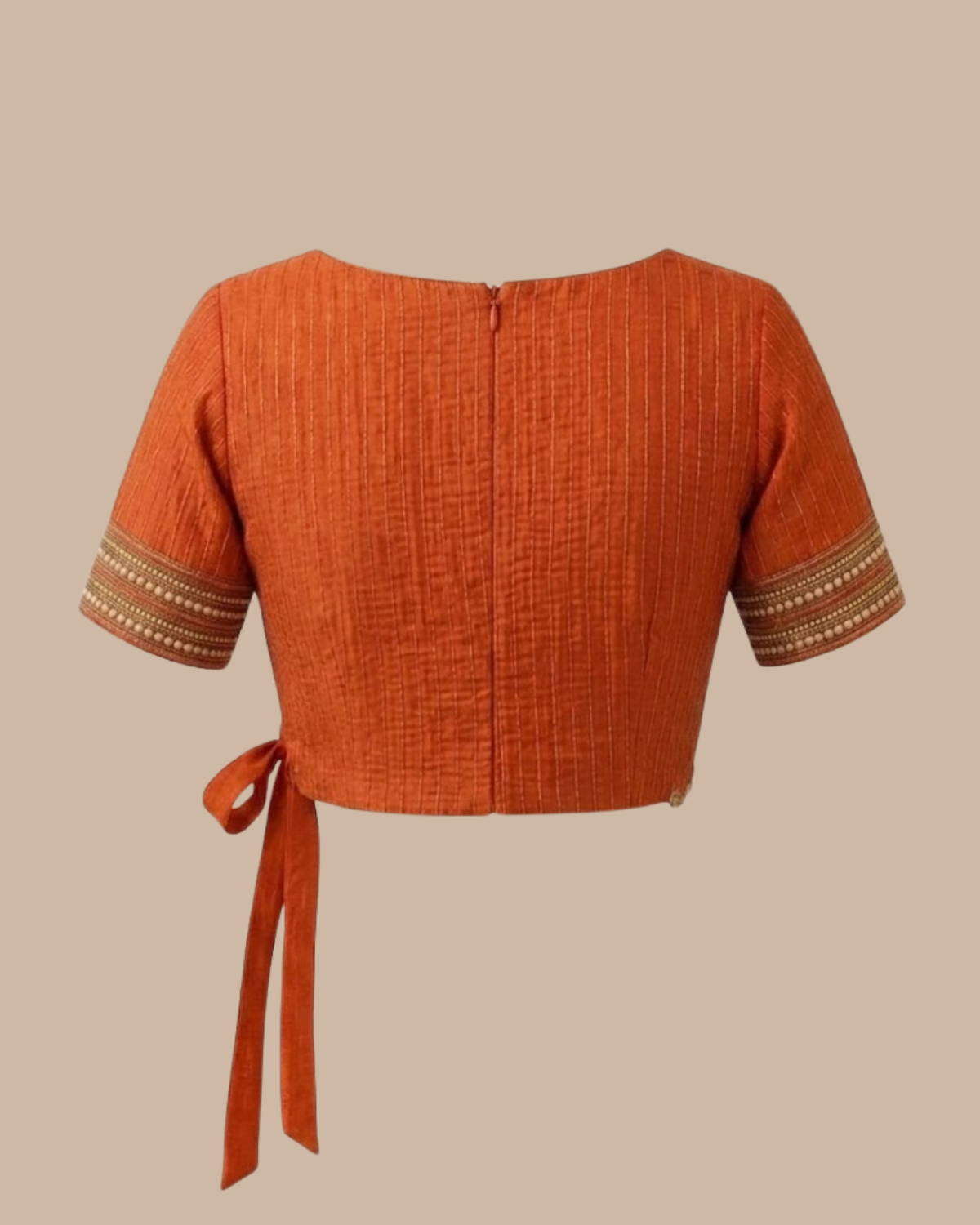 Rageshvari Fashion Rust Orange Angrakha Silk Blouse with Scalloped Zari Embroidery - Image 2