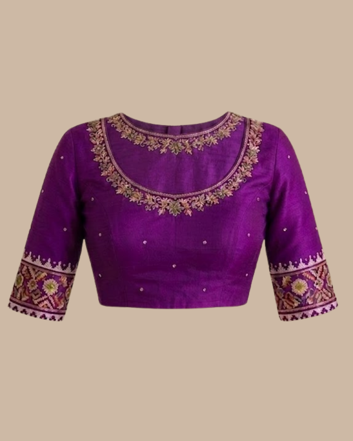Rageshvari Fashion Purple Silk Floral Threadwork & Resham Embroidered Saree Blouse