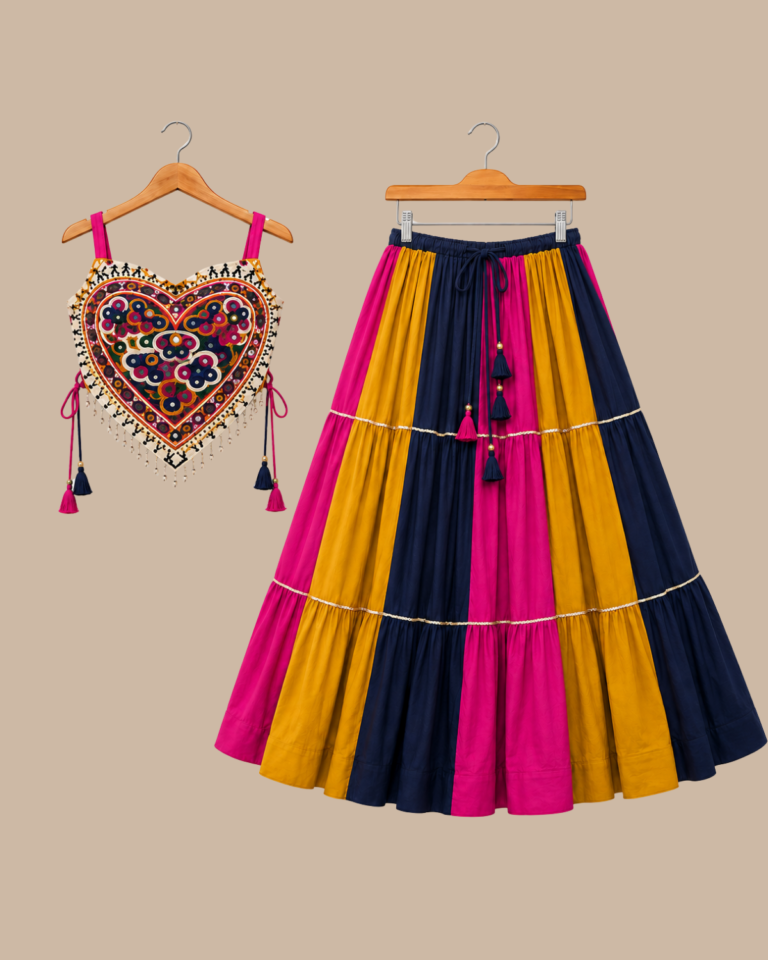 Multicolor Colorblock Tiered Cotton Chaniya Choli