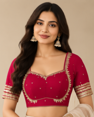 Maroon Designer Blouse Stitching with Floral Embroidery & Elbow-Length Sleeves