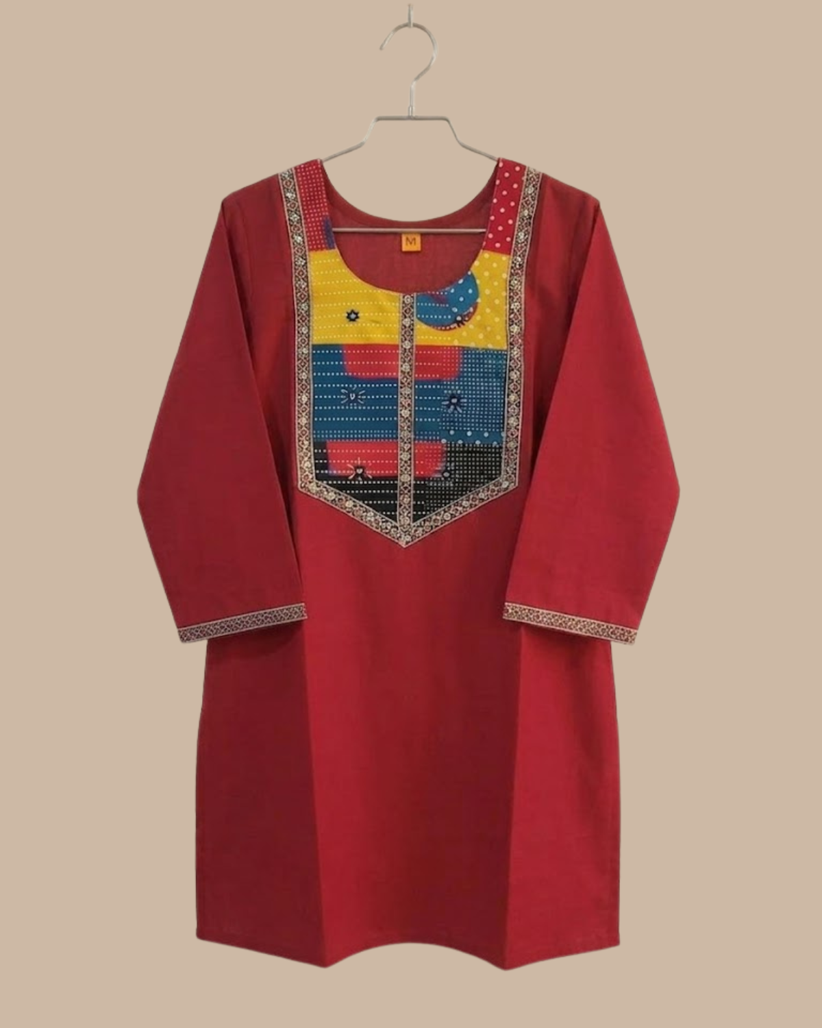 Rageshvari Fashion Lavender Patchwork Printed Yoke Cotton Short Kurti - Image 2