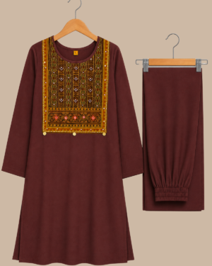 Rageshvari Fashion Brown Ethnic Printed Yoke Kurti with Parallel Pant Set