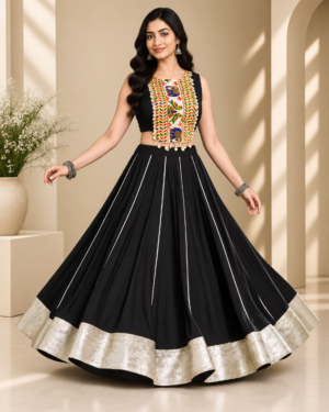 Black Designer Lehenga Stitching with Traditional Patchwork Blouse & Gold Border