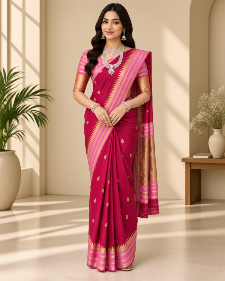 Soft Silk Art Jacquard Saree with Rich Pallu & Contrast Blouse
