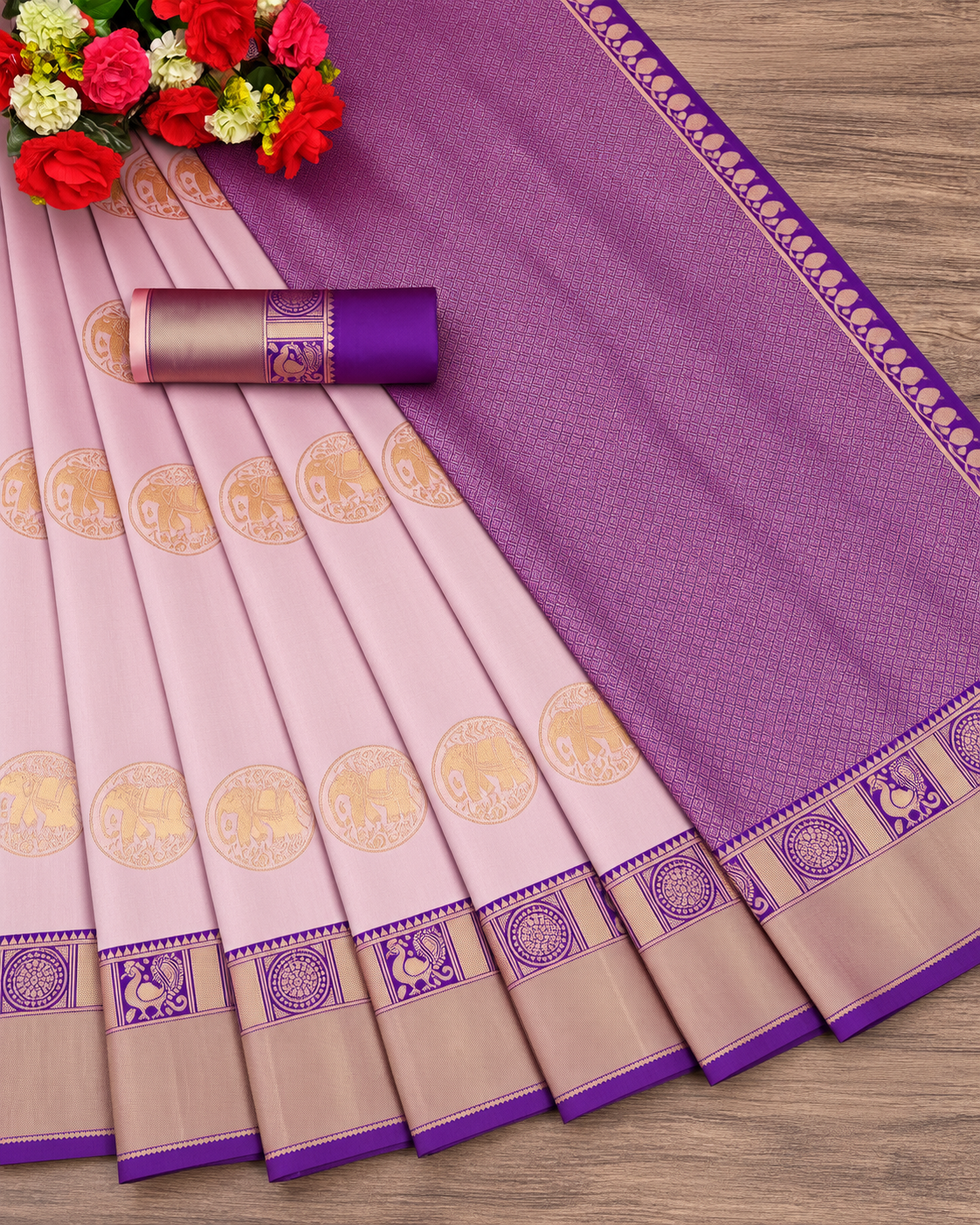 Soft Silk Art Jacquard Saree with Rich Pallu & Contrast Blouse - Image 2