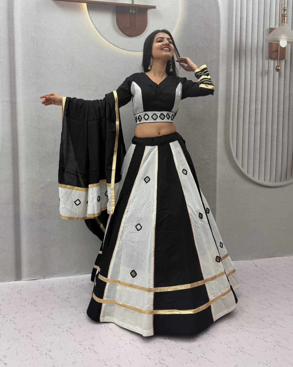Navratri Special Roman Silk Lehenga Choli with Real Mirror Work & 6+ Meter Flair - Image 3