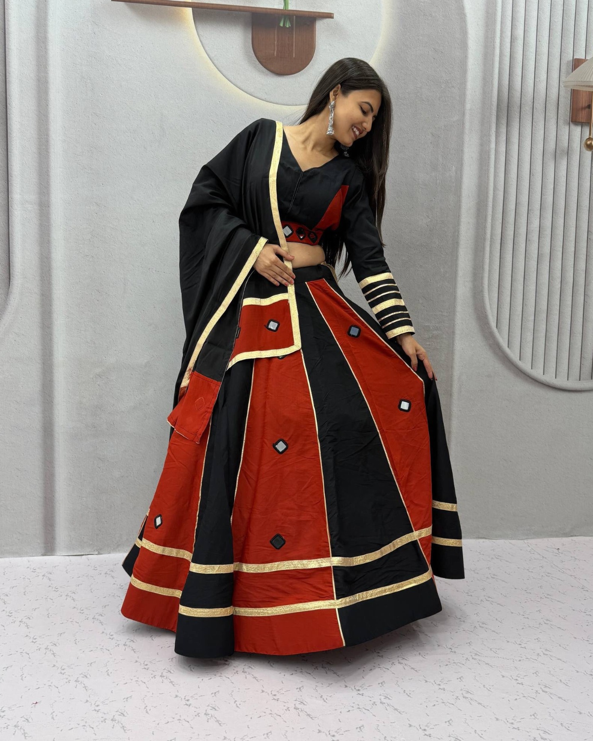 Navratri Special Roman Silk Lehenga Choli with Real Mirror Work & 6+ Meter Flair - Image 4