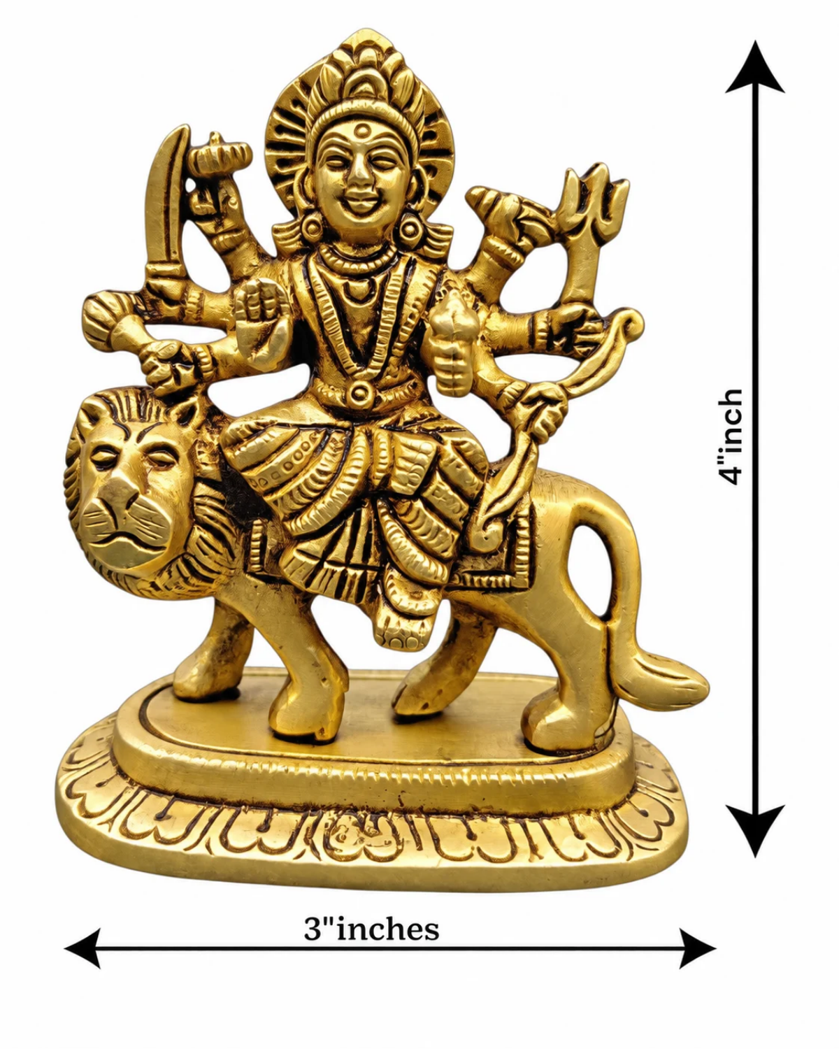 Maa Durga Brass Murti on Lion – 4 Inch | Sherawali Mata Idol