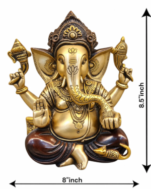 Lord Ganesha Brass Murti – 8.5 Inch | Traditional Ganesh Idol for Home Temple