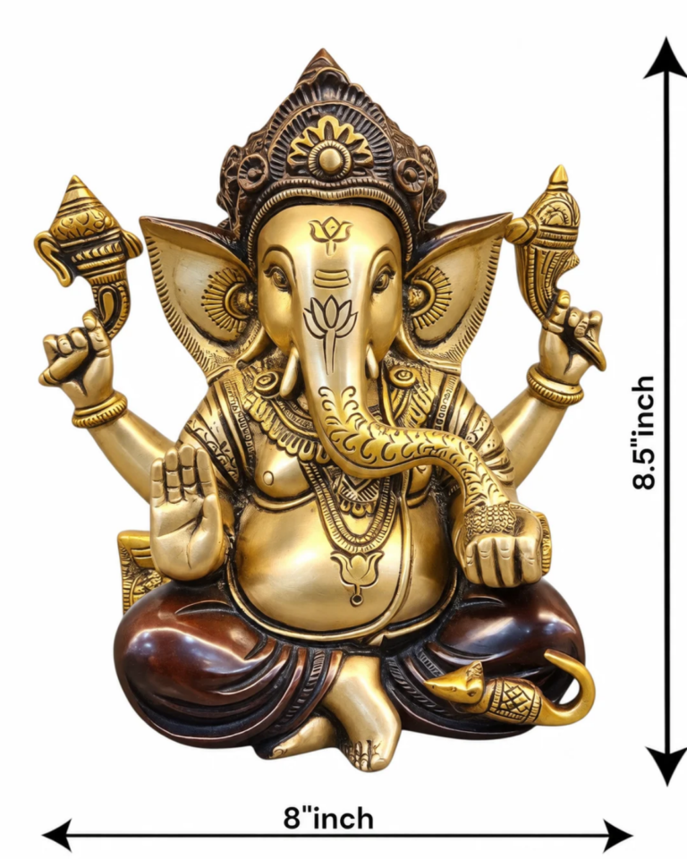 Lord Ganesha Brass Murti – 8.5 Inch | Traditional Ganesh Idol for Home Temple