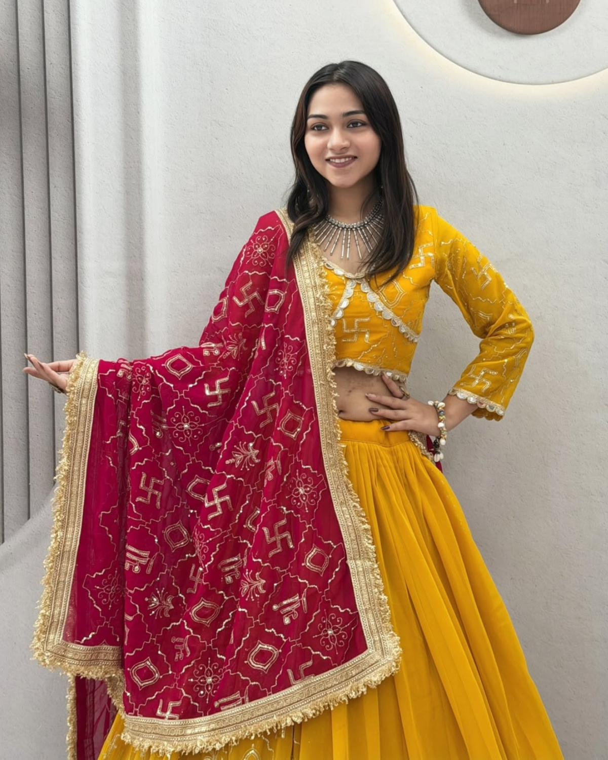 Navratri Special Fox Georgette Lehenga Choli with Heavy Embroidery, Mirror Lace & Vintage Dupatta - Image 2