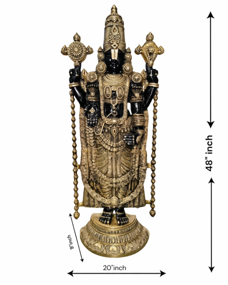 Shri Balaji Lord Venkateshwara Brass Murti – 48 Inch | Handcrafted Antique Finish Temple Idol