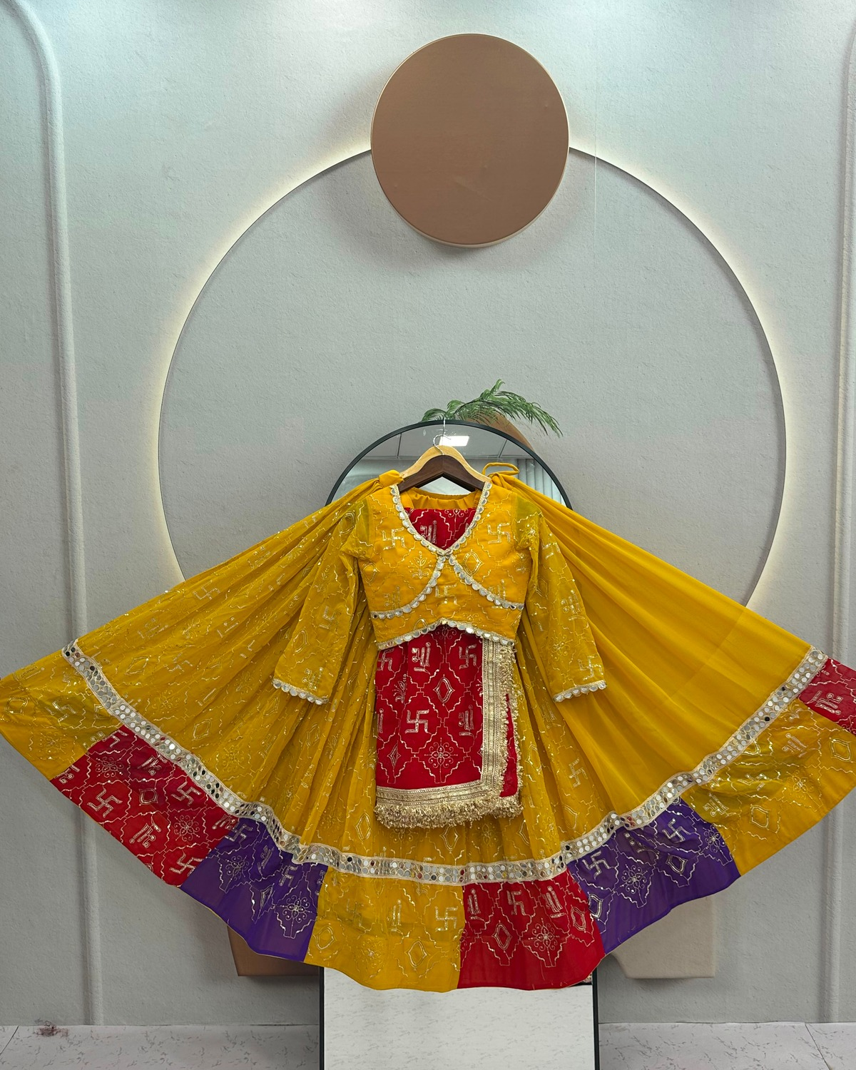 Navratri Special Fox Georgette Lehenga Choli with Heavy Embroidery, Mirror Lace & Vintage Dupatta - Image 3