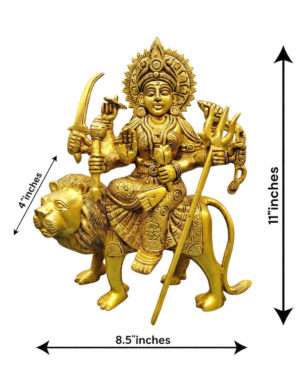 Maa Durga Brass Murti Sitting on Lion – 11 Inch | Sherawali Mata Statue