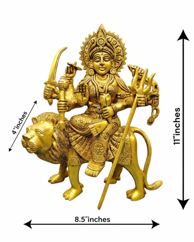 Maa Durga Brass Murti Sitting on Lion – 11 Inch | Sherawali Mata Statue