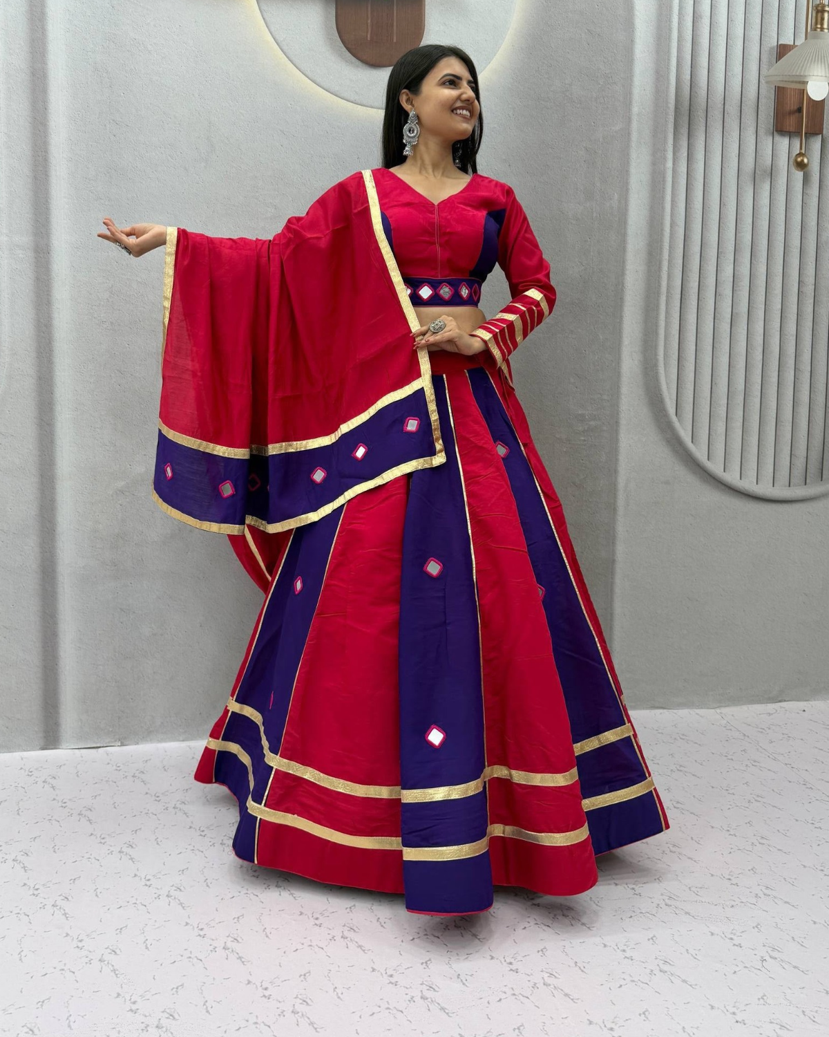 Navratri Special Roman Silk Lehenga Choli with Real Mirror Work & 6+ Meter Flair - Image 2