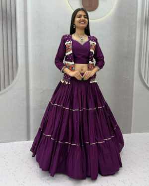 Navratri Special Handwork Lehenga Choli with Koti, Latkan & 9 Meter Flair