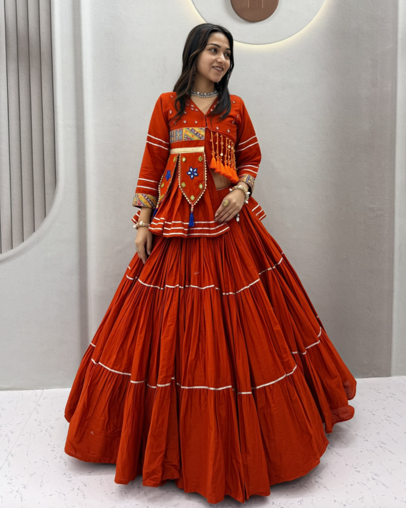 Navratri Special Handwork Lehenga Choli with Koti, Latkan & 9 Meter Flair