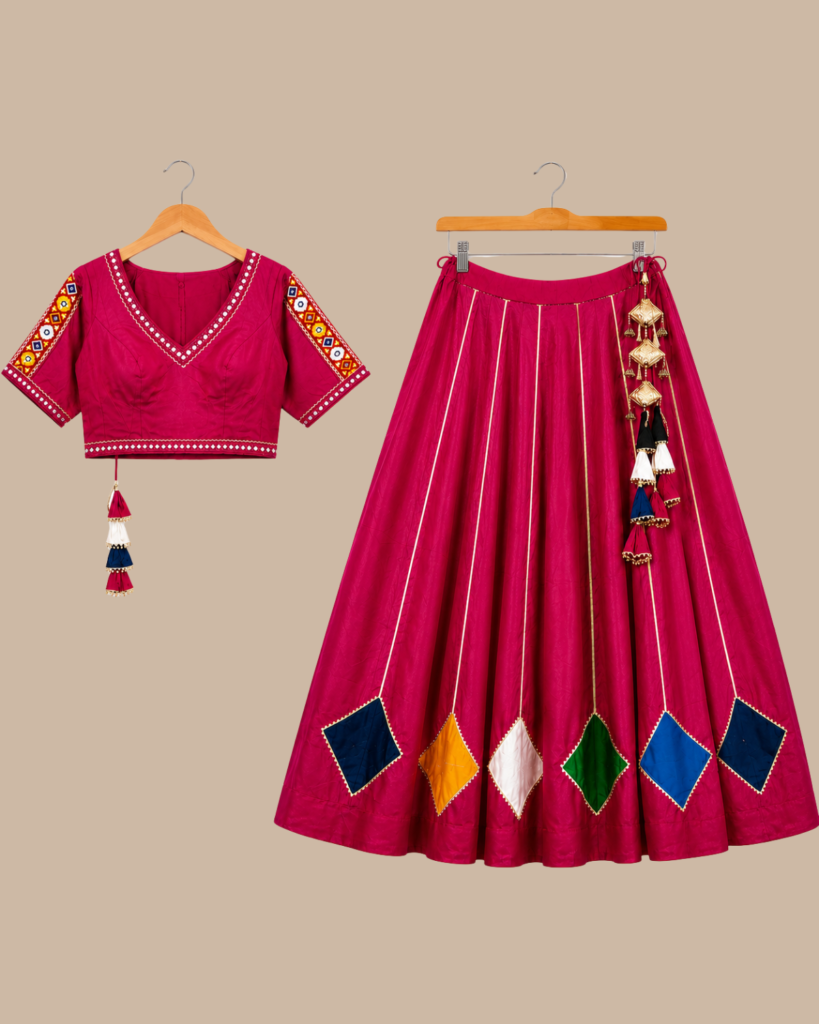 Magenta Pink Designer Lehenga Stitching with Custom Fit & Traditional Patchwork Detailing
