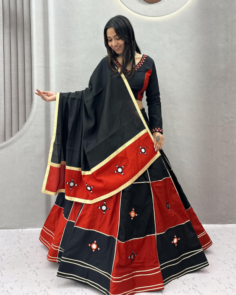 Navratri Special Cotton Lehenga Choli with Heavy Mirror & Gotapatti Work