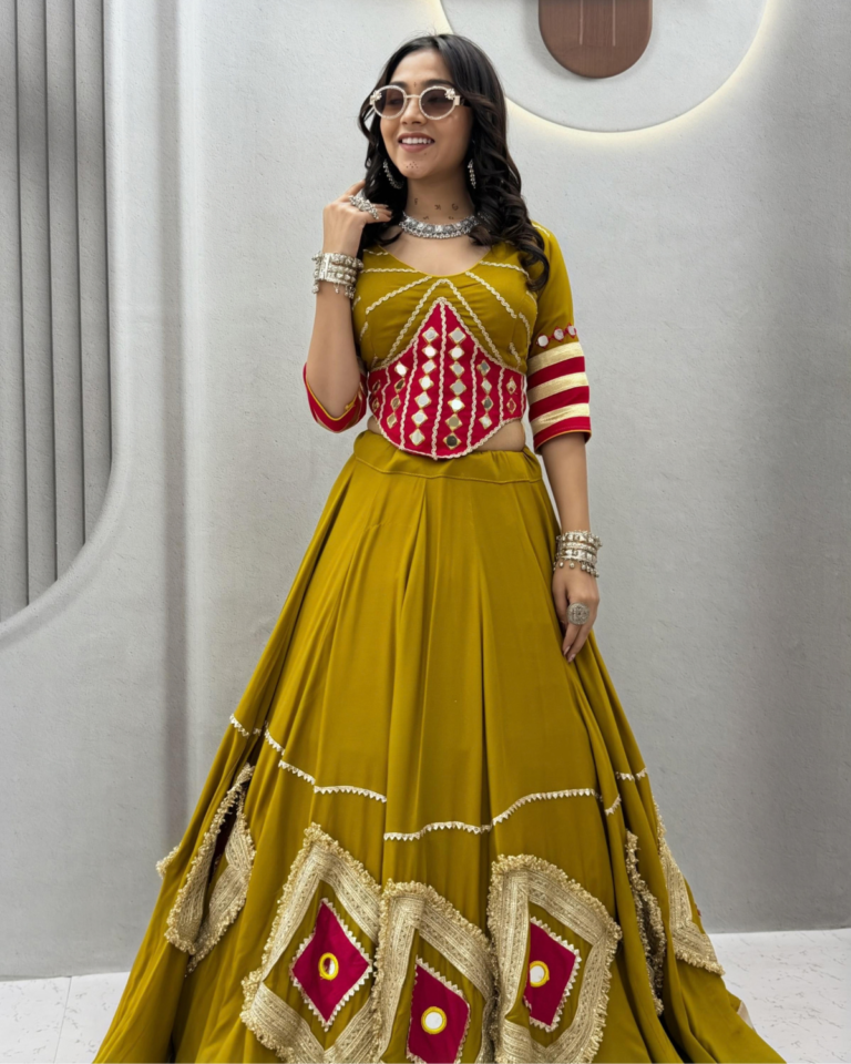 Navratri Special Cotton Lehenga Choli with Heavy Mirror Handwork & Lace