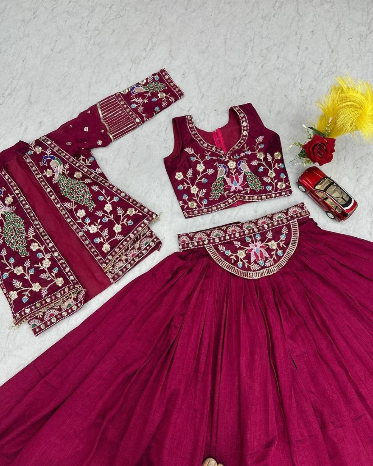 Vichitra Silk Lehenga Choli with Heavy Embroidered Jacket - Image 6