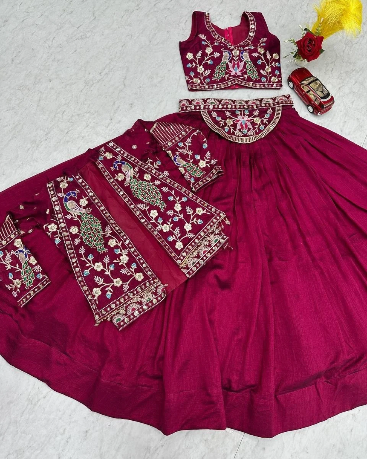Vichitra Silk Lehenga Choli with Heavy Embroidered Jacket - Image 7